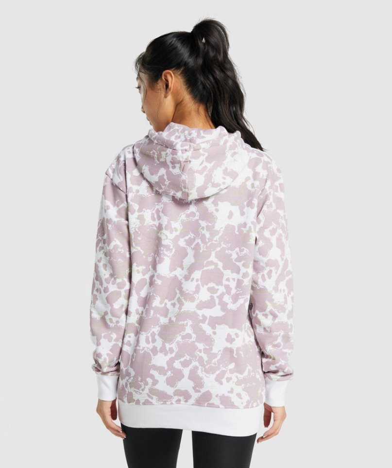 Women's Gymshark Camo Graphic Oversized Hoodie Light Purple | CA A67DN3